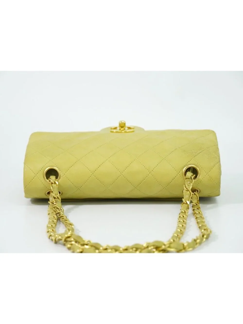 Chanel CC Logo Quilted 23 Double Flap Chain Shoulder Bag Lambskin Leather Green
